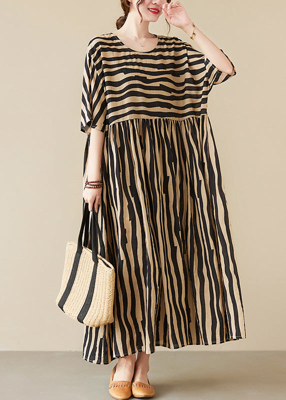 Black Striped Patchwork Wrinkled Maxi Dresses Summer TQ1002 - fabuloryshop