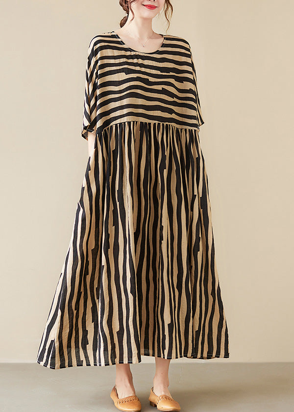 Black Striped Patchwork Wrinkled Maxi Dresses Summer Ada Fashion