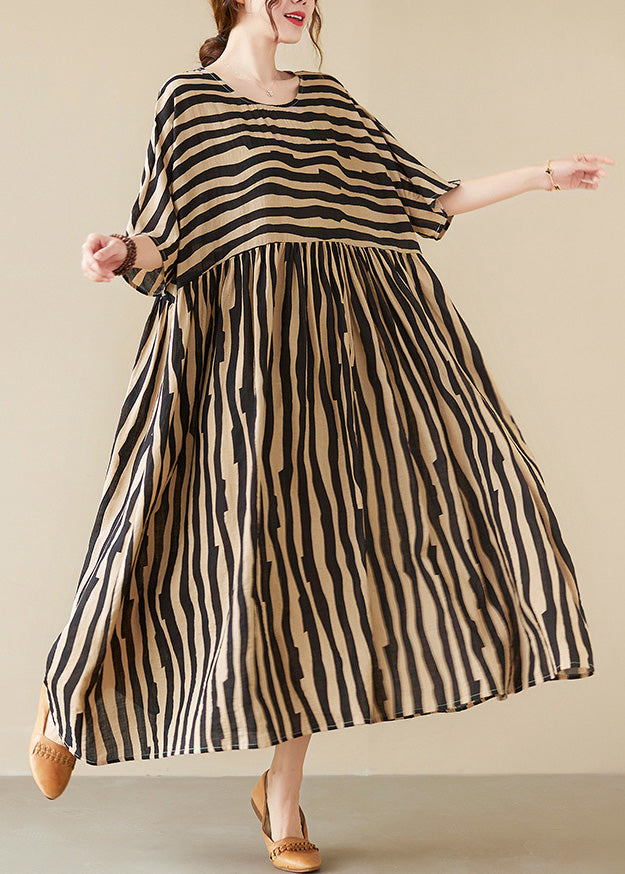 Black Striped Patchwork Wrinkled Maxi Dresses Summer Ada Fashion