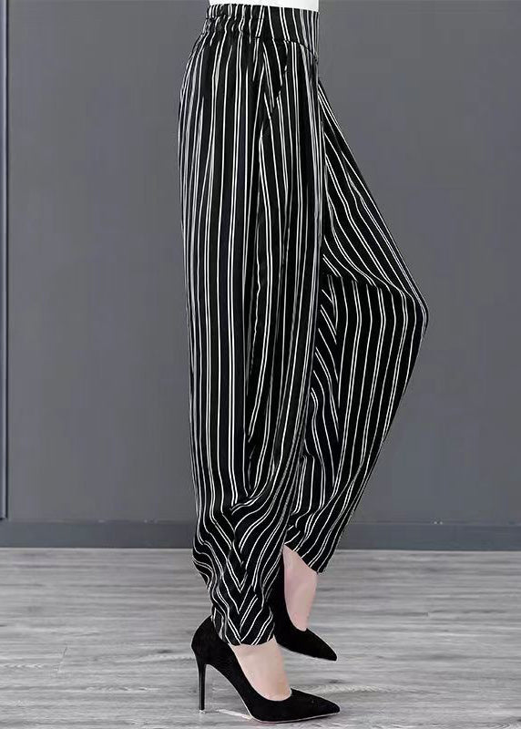 Black Striped Pockets Patchwork Chiffon Harem Pants Summer Ada Fashion