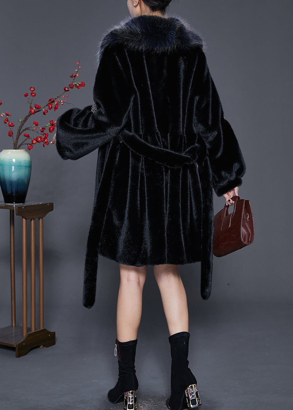 Black Thick Faux Leather And Fur Coat Outwear Oversized Winter Ada Fashion