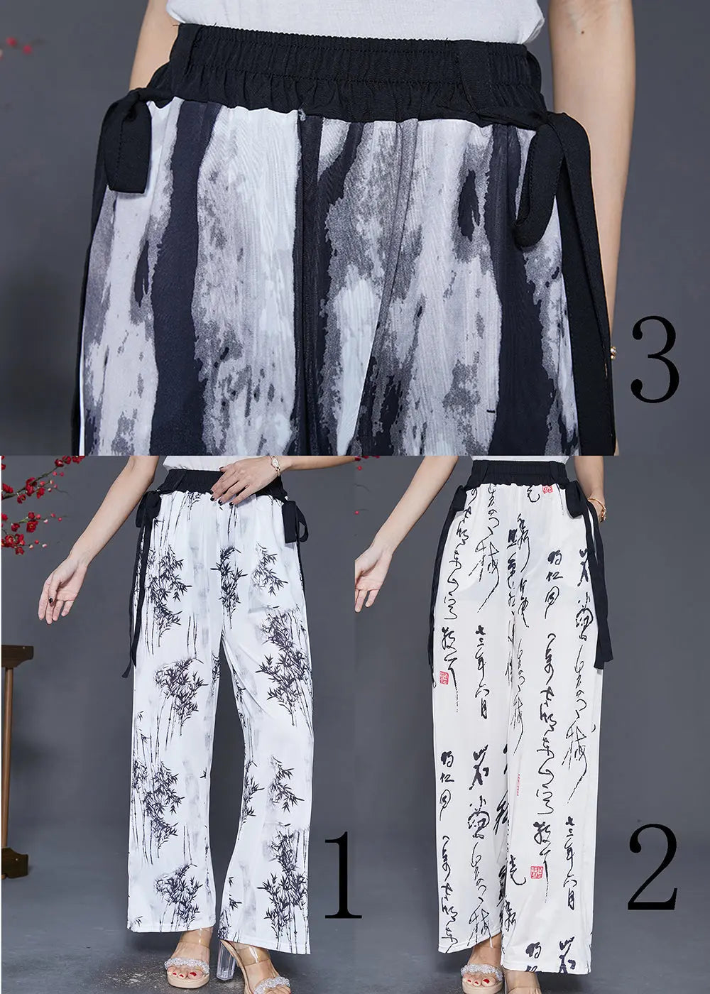 Black Tie Dye Chiffon Straight Pants Trousers Draping Fall Ada Fashion