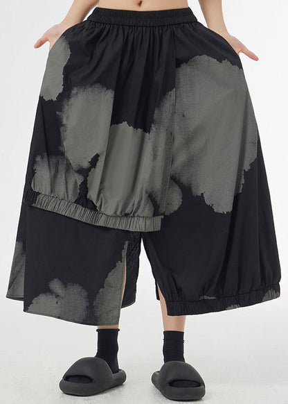 Black Tie Dye Pockets Elastic Waist Patchwork Cotton Skirt Asymmetrical Summer Ada Fashion