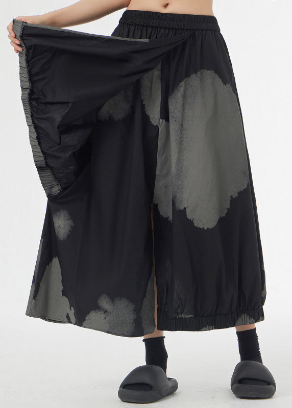 Black Tie Dye Pockets Elastic Waist Patchwork Cotton Skirt Asymmetrical Summer Ada Fashion