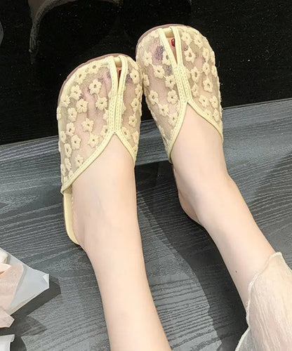 Black Tulle Slide Sandals Hollow Out Embroidery Splicing Ada Fashion