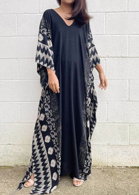 Black V Neck Maxi Holiday Dresses Summer LY3037 - fabuloryshop