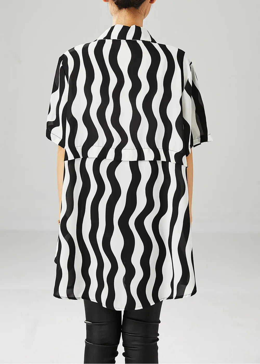 Black Wave Striped Spandex Shirts Oversized Summer Ada Fashion