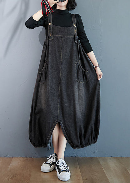 Black Wear On Both Sides Denim Jumpsuit Oversized Pockets Summer LY7346 Ada Fashion