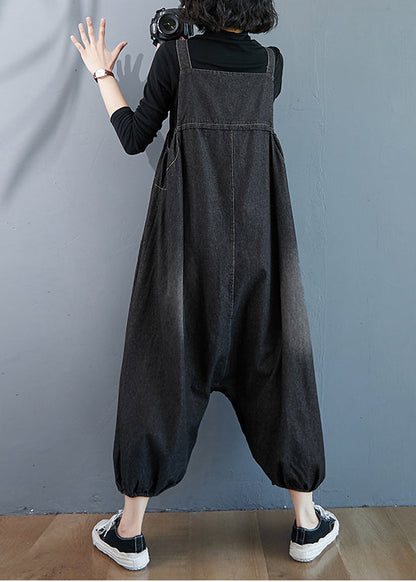 Black Wear On Both Sides Denim Jumpsuit Oversized Pockets Summer LY7346 Ada Fashion