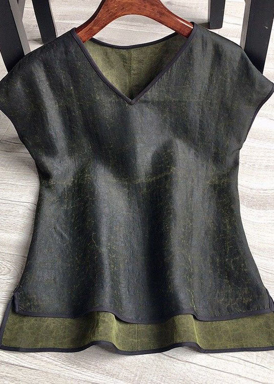 Black Wear On Both Sides Silk Tops V Neck Summer LY2245 - fabuloryshop