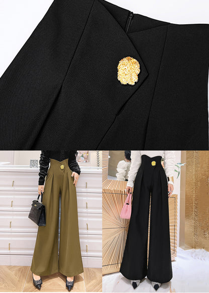 Black Wrinkled High Waist Patchwork Spandex Pants Pockets Fall Ada Fashion