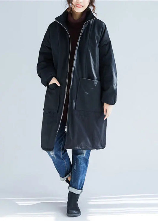 Black Zippered Thick Warm Parka Winter Ada Fashion