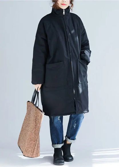 Black Zippered Thick Warm Parka Winter Ada Fashion