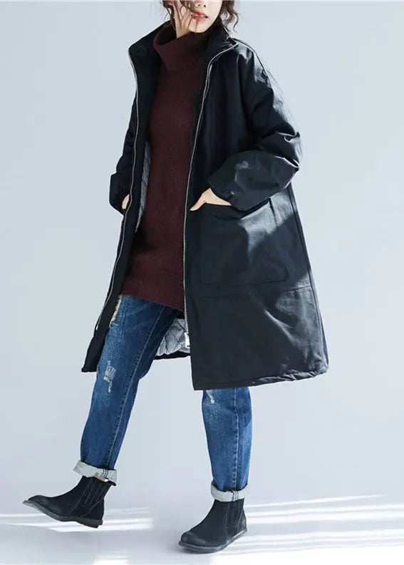 Black Zippered Thick Warm Parka Winter Ada Fashion