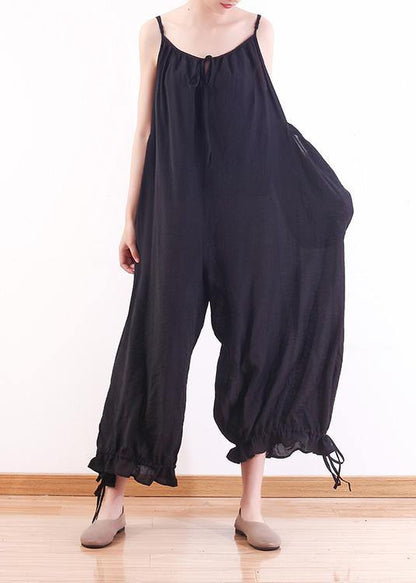 Black Loose Drawstring  Suspender Jumpsuit - fabuloryshop