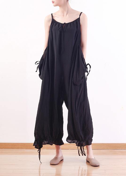 Black Loose Drawstring  Suspender Jumpsuit - fabuloryshop