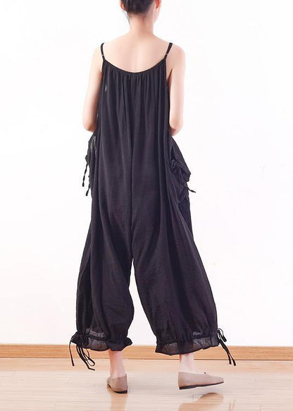 Black Loose Drawstring  Suspender Jumpsuit - fabuloryshop