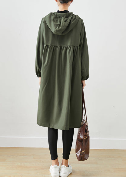 Blackish Green Cotton Coat Outwear Hooded Wrinkled Fall Ada Fashion