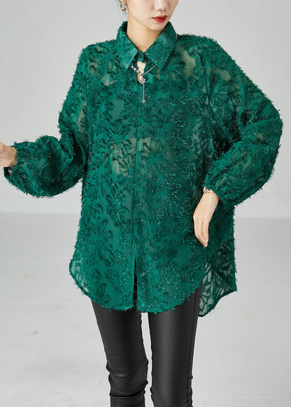 Blackish Green Loose Lace UPF 50+ Shirt Tops Fluffy Summer LY2460 - fabuloryshop