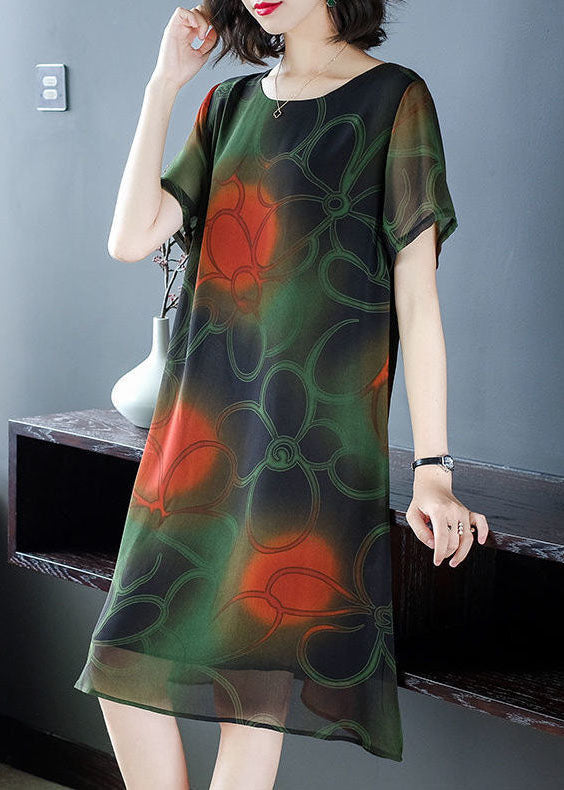 Blackish Green Print Chiffon Long Dress Oversized Summer TH1030 - fabuloryshop