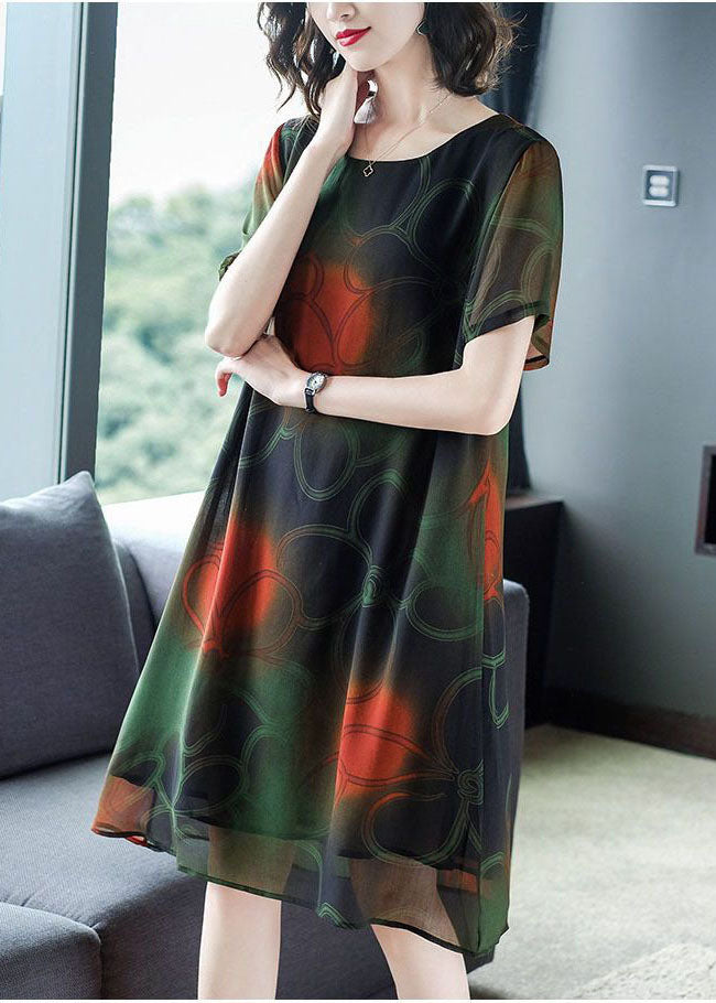 Blackish Green Print Chiffon Long Dress Oversized Summer TH1030 - fabuloryshop