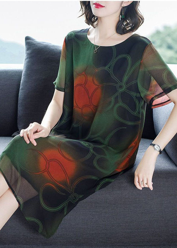 Blackish Green Print Chiffon Long Dress Oversized Summer TH1030 - fabuloryshop