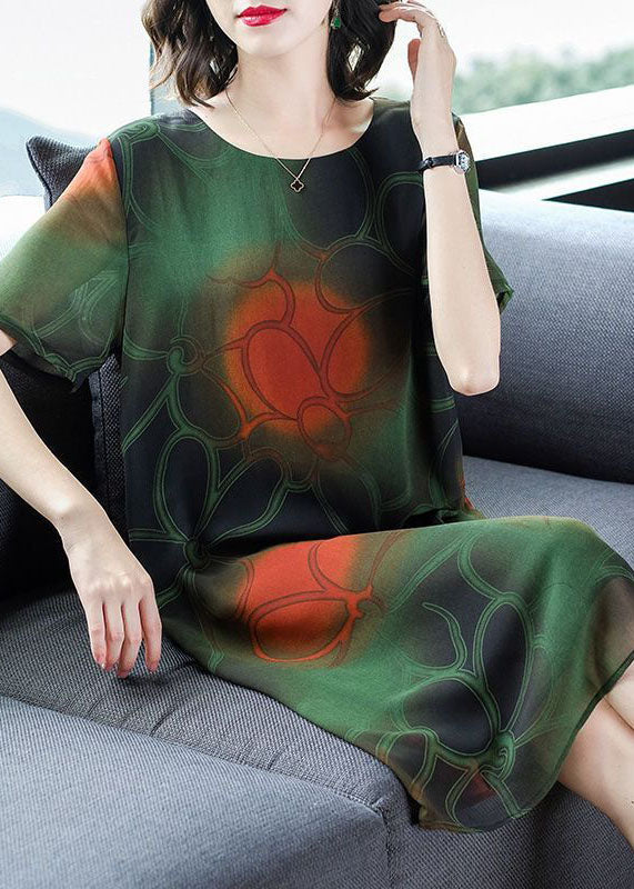 Blackish Green Print Chiffon Long Dress Oversized Summer TH1030 - fabuloryshop