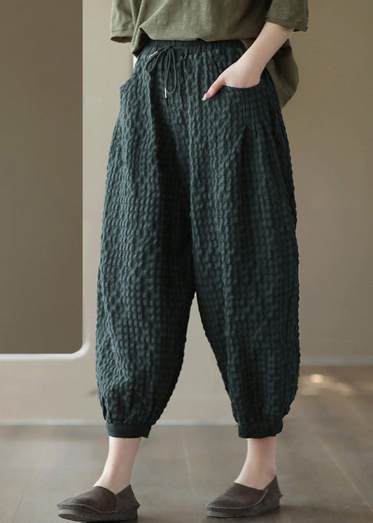 Blackish Green Tie Waist Cozy Crop Pants LY6921 Ada Fashion