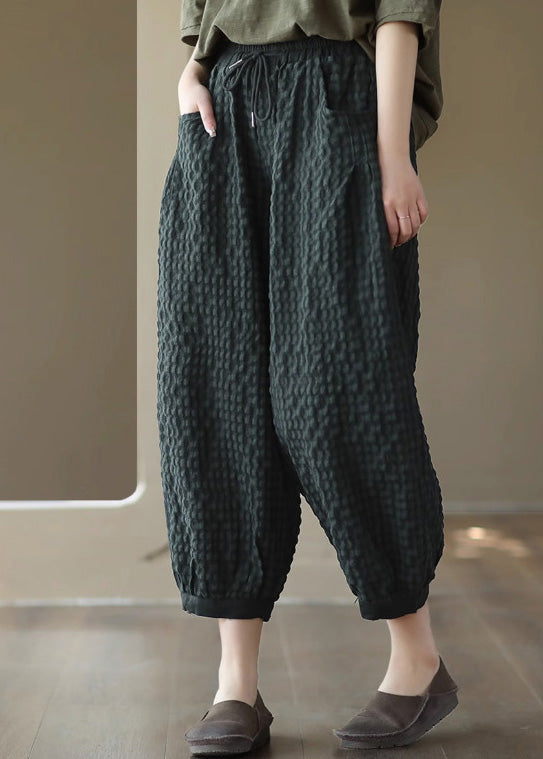 Blackish Green Tie Waist Cozy Crop Pants LY6921 Ada Fashion