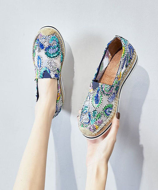 Blue Breathable Mesh Stylish Splicing Embroidery Flat Shoes LY4361 - fabuloryshop