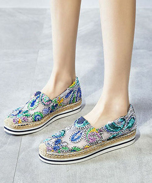 Blue Breathable Mesh Stylish Splicing Embroidery Flat Shoes LY4361 - fabuloryshop