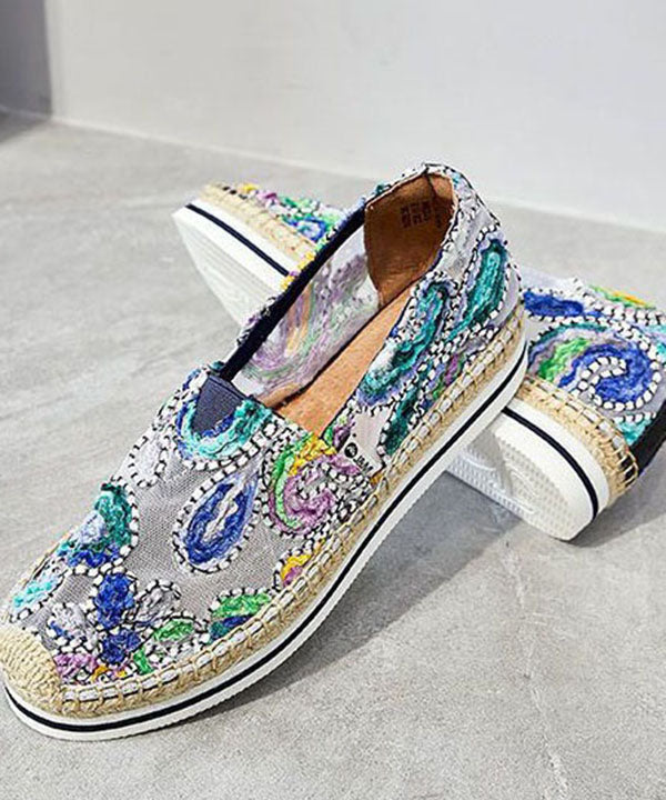 Blue Breathable Mesh Stylish Splicing Embroidery Flat Shoes LY4361 - fabuloryshop