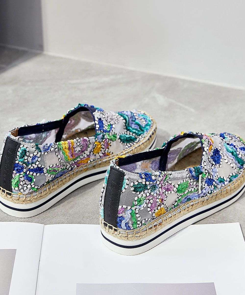 Blue Breathable Mesh Stylish Splicing Embroidery Flat Shoes LY4361 - fabuloryshop