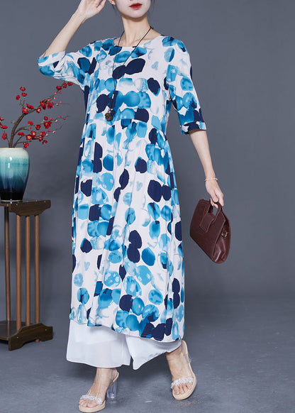 Blue Circle Print Loose Cotton Long Dresses Exra Large Hem Summer LY5388 - fabuloryshop