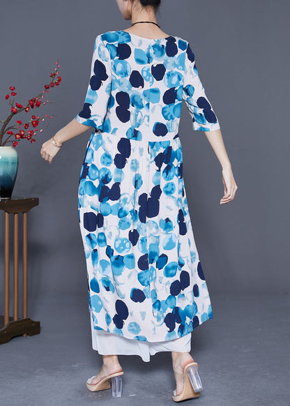 Blue Circle Print Loose Cotton Long Dresses Exra Large Hem Summer LY5388 - fabuloryshop