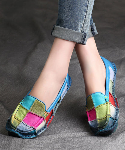 Blue Cowhide Leather Comfortable Splicing Flat Penny Loafers Ada Fashion