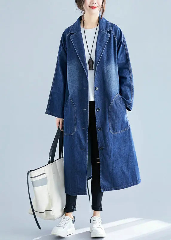 Blue Denim Trench Coats Oversized Pockets Fall Ada Fashion