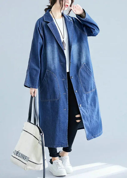 Blue Denim Trench Coats Oversized Pockets Fall Ada Fashion