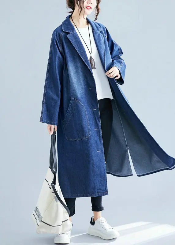 Blue Denim Trench Coats Oversized Pockets Fall Ada Fashion