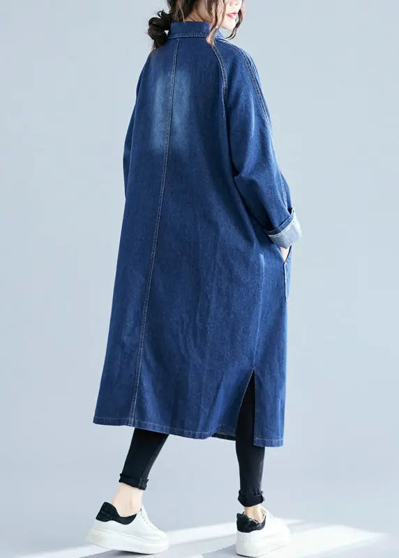 Blue Denim Trench Coats Oversized Pockets Fall Ada Fashion