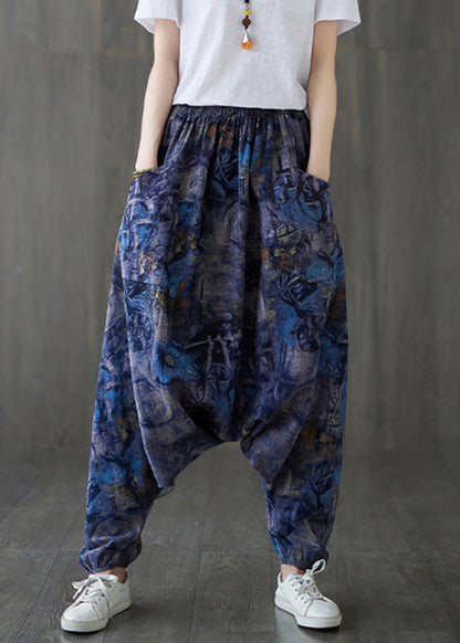 Blue Elastic Waist Loose Lantern Pants Summer TQ1046 - fabuloryshop