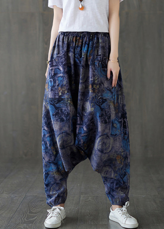 Blue Elastic Waist Loose Lantern Pants Summer TQ1046 - fabuloryshop