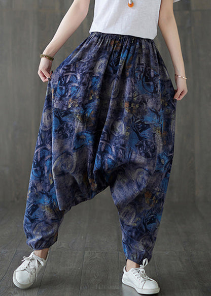 Blue Elastic Waist Loose Lantern Pants Summer TQ1046 - fabuloryshop