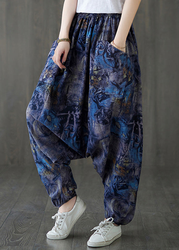 Blue Elastic Waist Loose Lantern Pants Summer TQ1046 - fabuloryshop