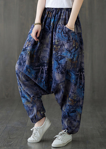 Blue Elastic Waist Loose Lantern Pants Summer TQ1046 - fabuloryshop