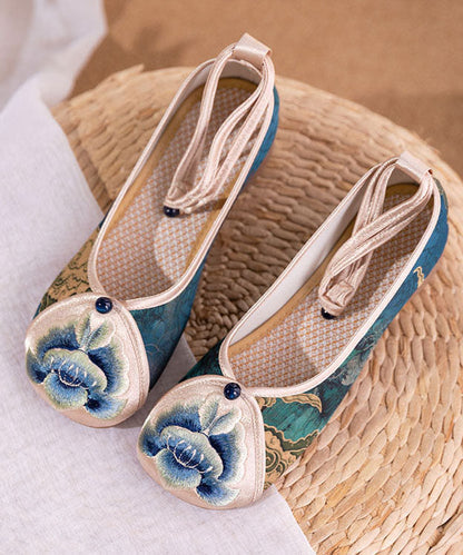 Blue Embroideried Chunky Shoes Cotton Fabric Classy Splicing Ada Fashion