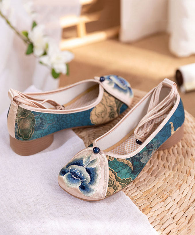 Blue Embroideried Chunky Shoes Cotton Fabric Classy Splicing Ada Fashion