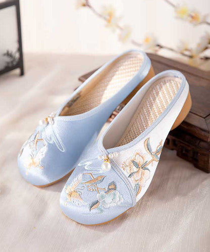 Blue Embroideried Slippers Shoes Women Splicing Cotton Fabric LY7688