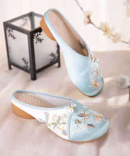 Blue Embroideried Slippers Shoes Women Splicing Cotton Fabric LY7688