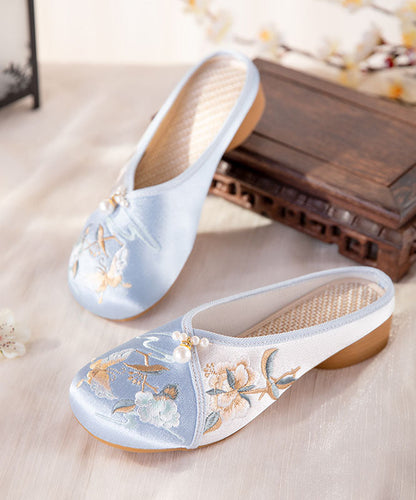 Blue Embroideried Slippers Shoes Women Splicing Cotton Fabric LY7688